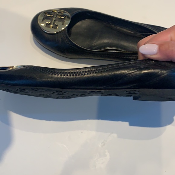 Tory Burch Leather Flats - Black with Gold Emblem - Picture 7 of 7
